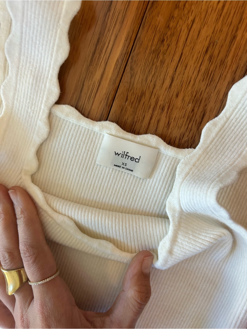 Aritzia Wilfred Angelique White Ribbed Scallop Tank Dress Size XS